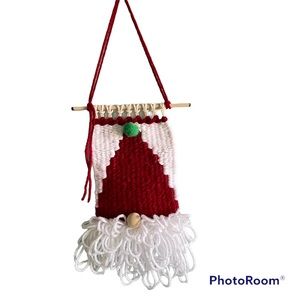 Christmas Santa Gnome Woven Wall Tapestry Handmade One of a Kind